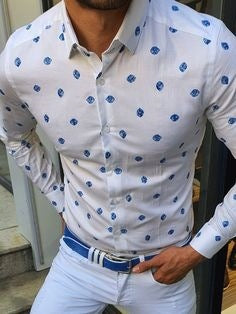 Men's Casual 3D Printed Loose Long Sleeves Lapel Shirt