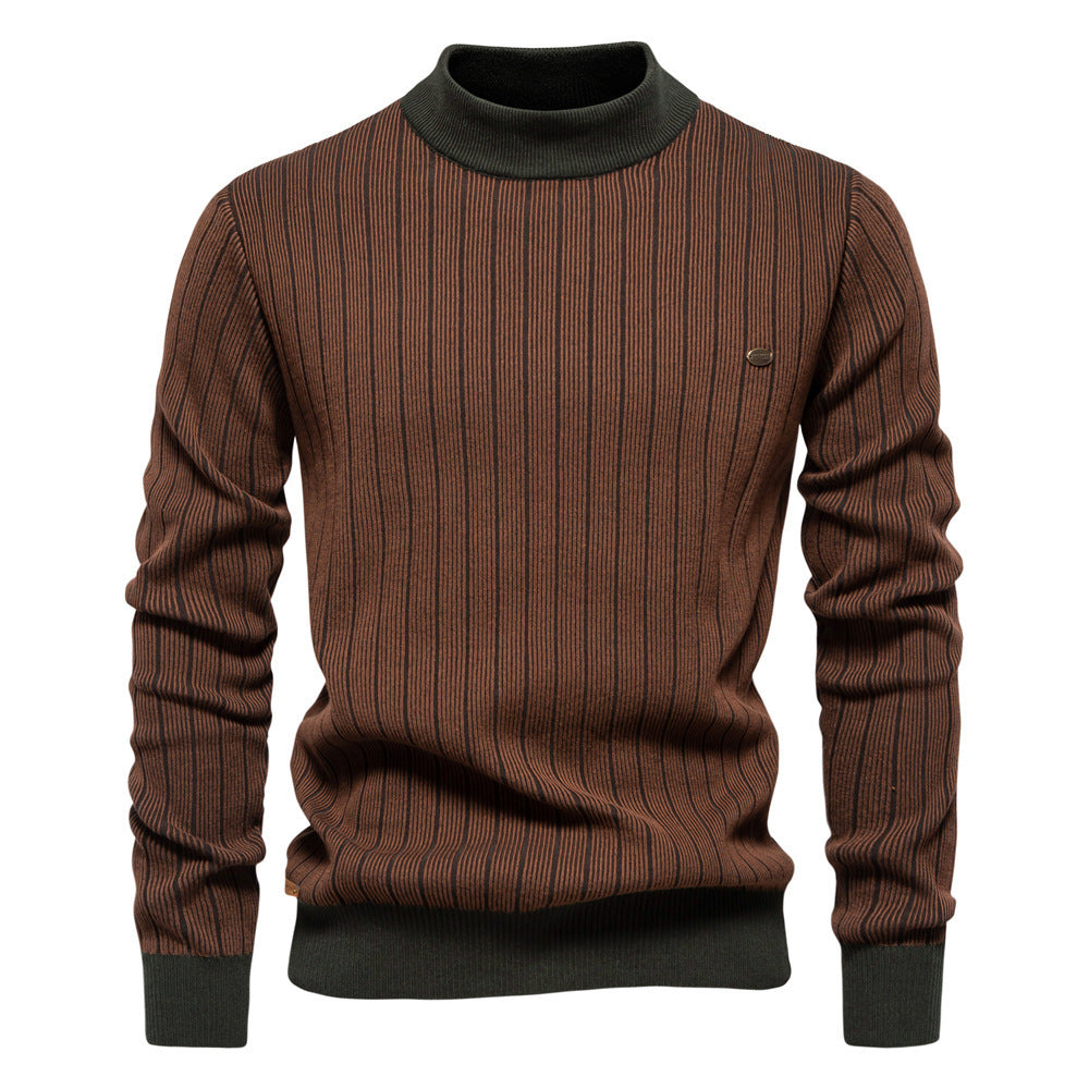 Half Turtleneck Slim Striped Top Fashion Men's Pullovers