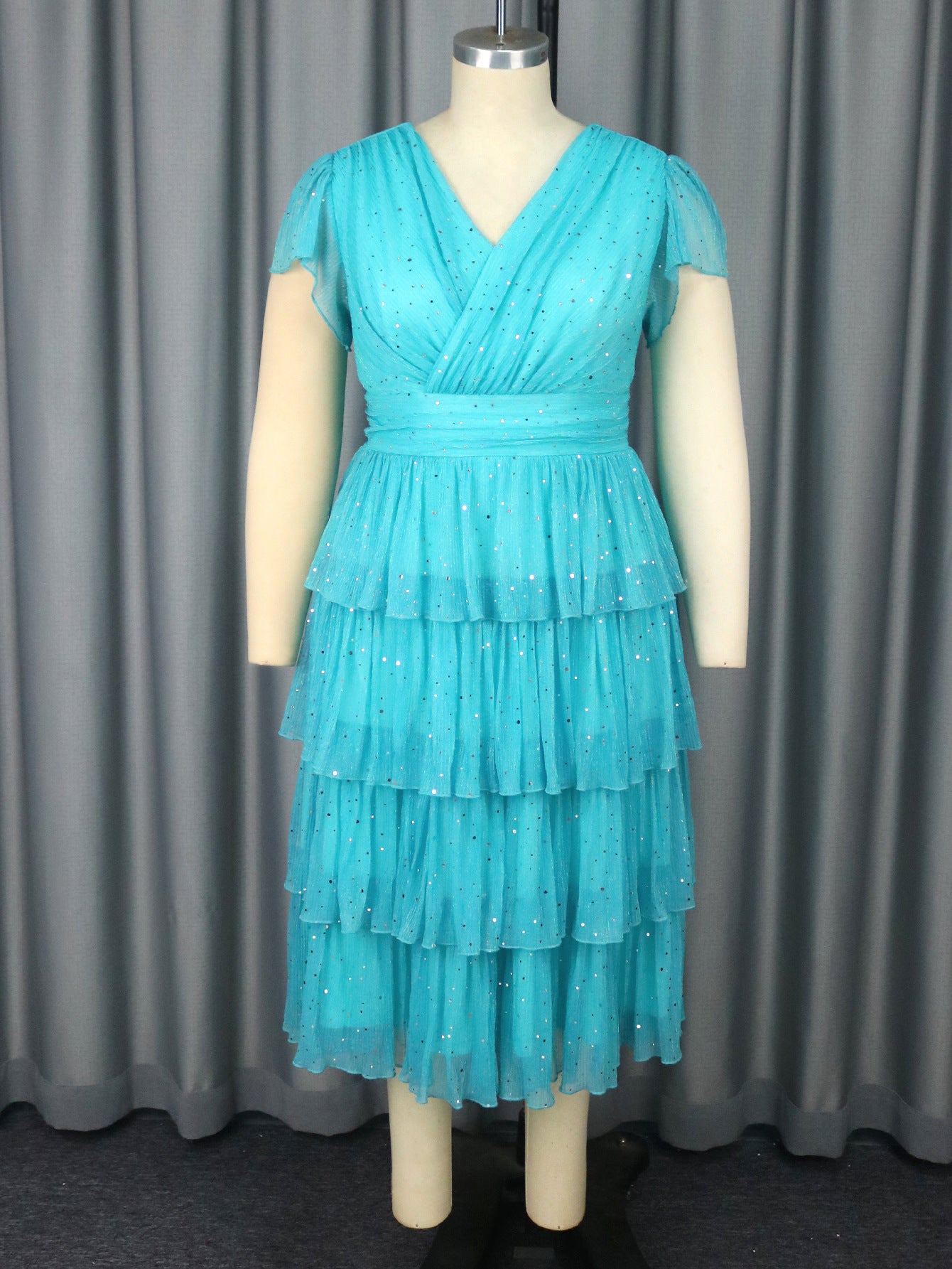 Plus Size Women's Sexy V-neck Sequined Party Dress