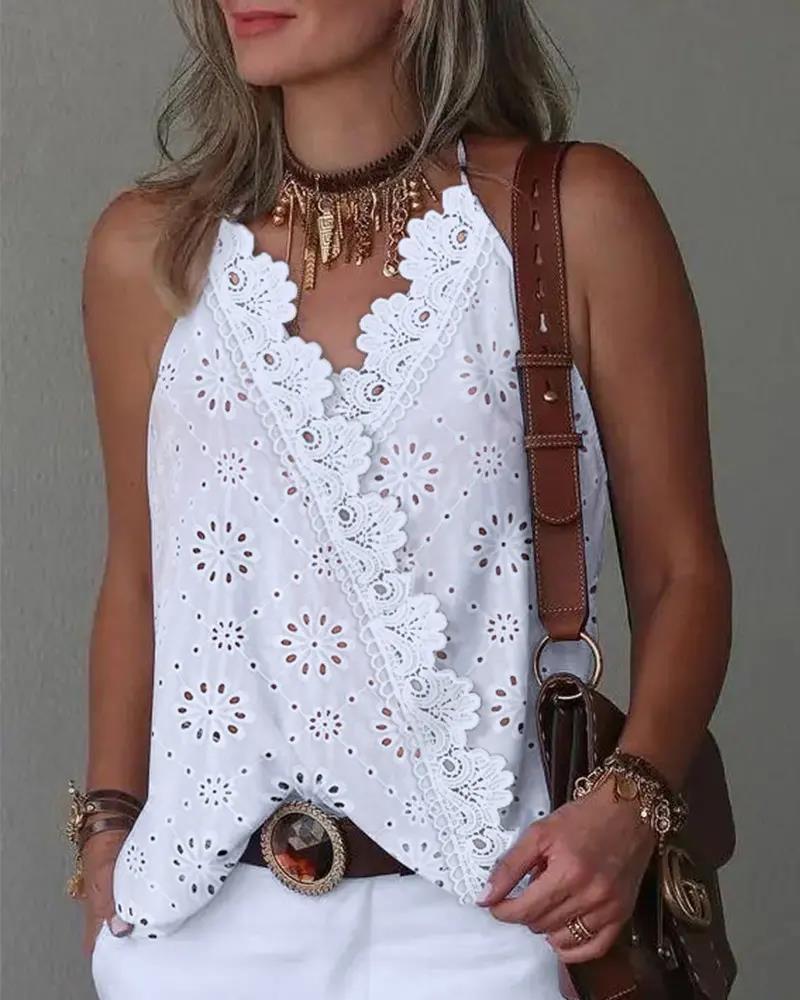 Summer Retro Lace Cutout Camisole For Women