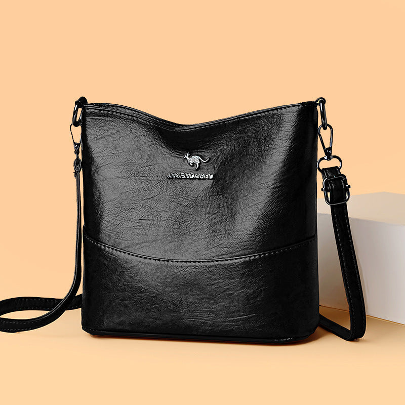 Women's Casual Solid Color Large Capacity Soft Leather Shoulder Bag