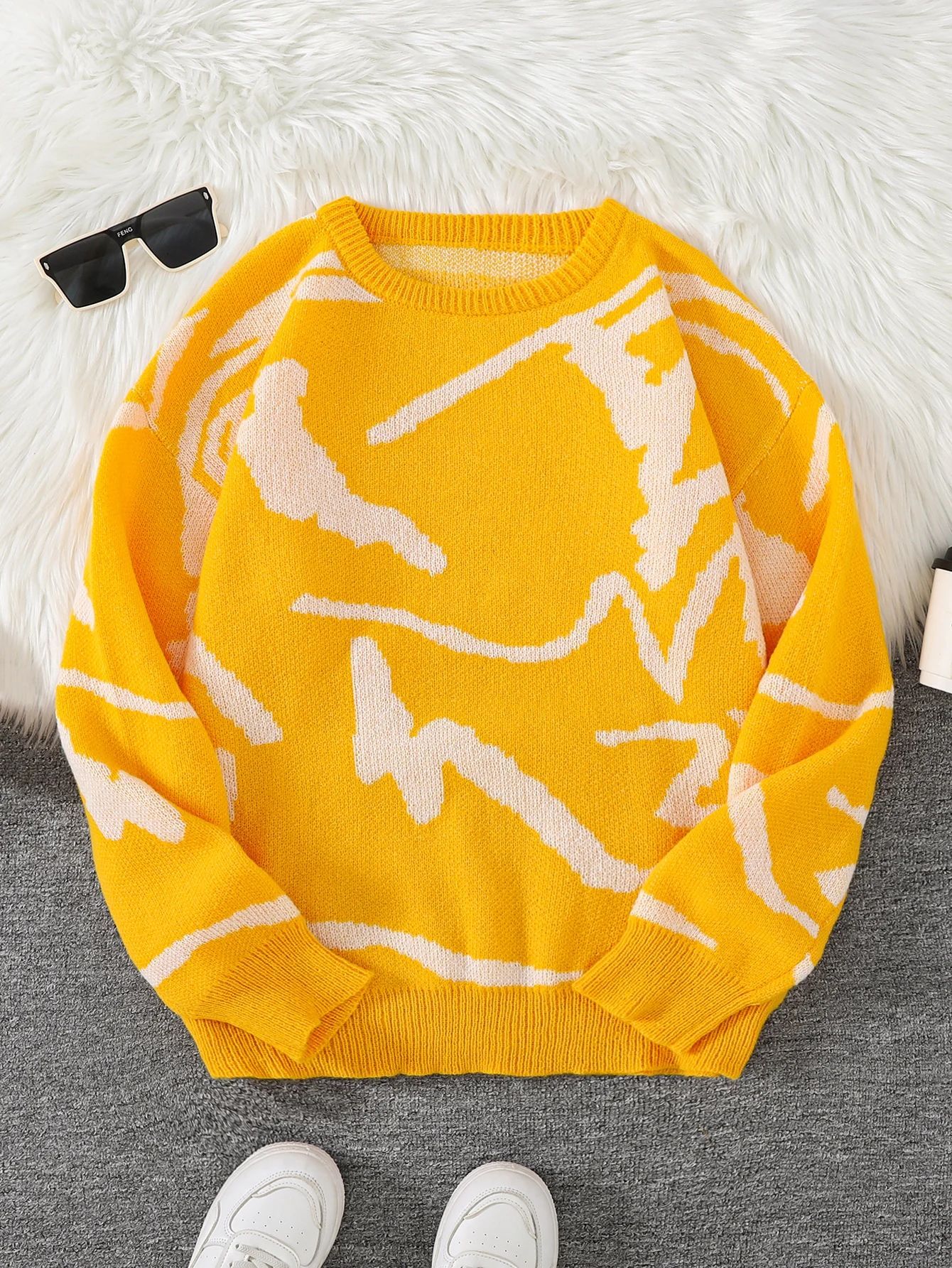 Spring And Autumn Popular Graffiti Jacquard Pullover