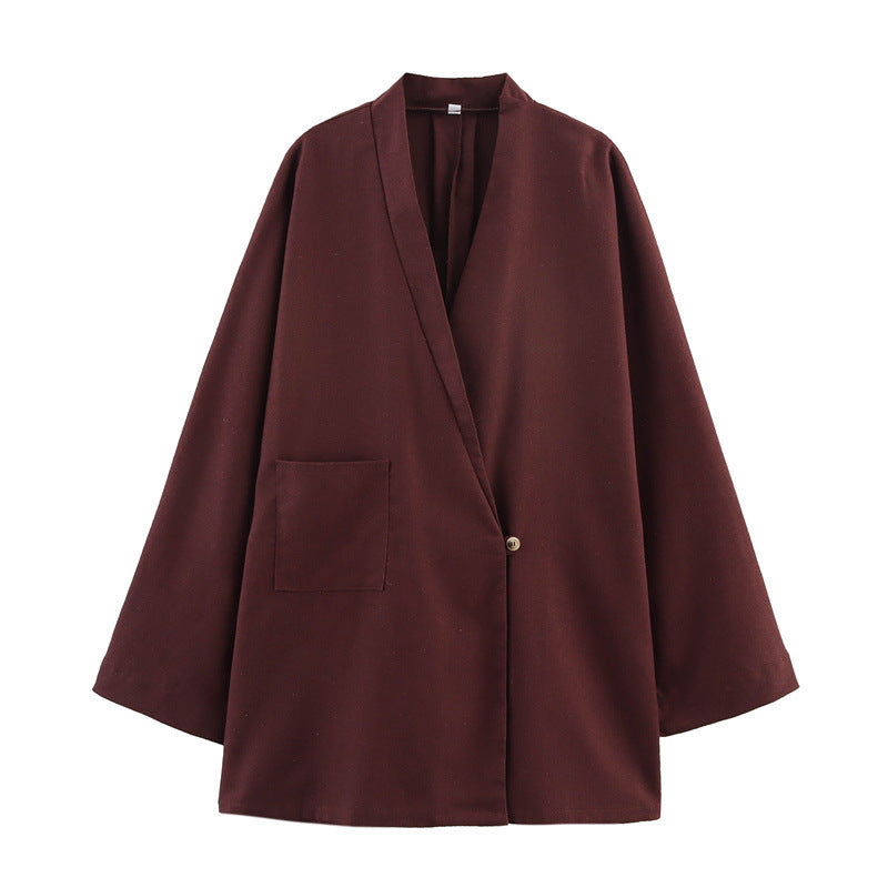 Two-color V-neck Single Button Coat Waist Wide Leg Trousers Two-piece Suit