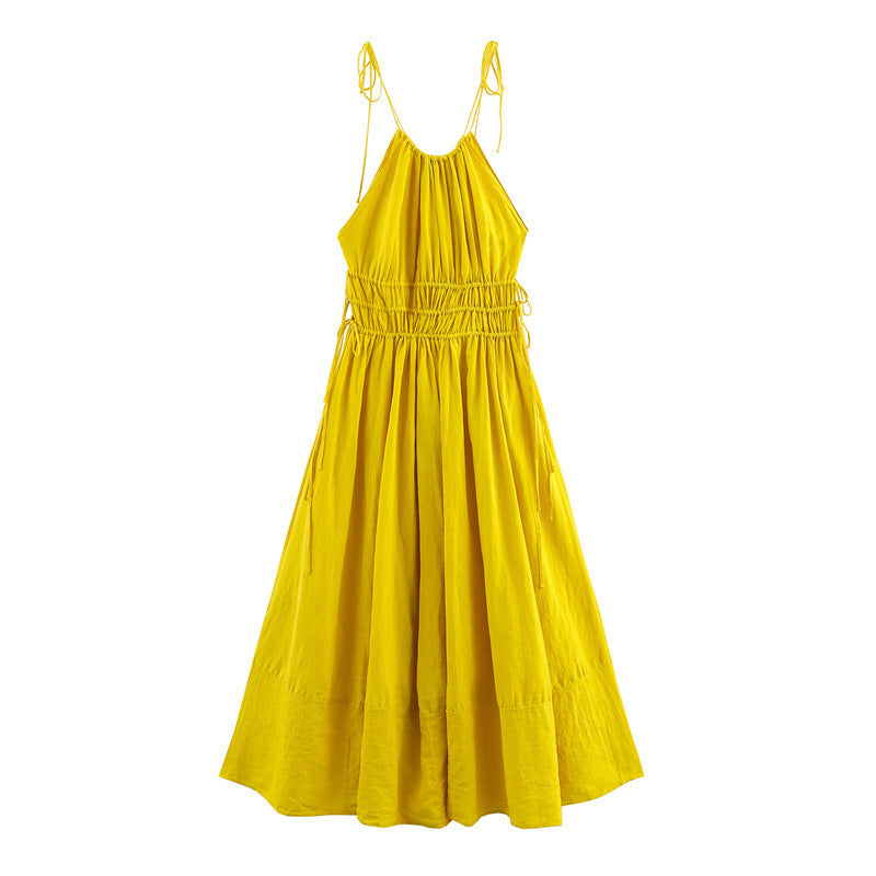 Solid Color Linen Blended Sling Dress