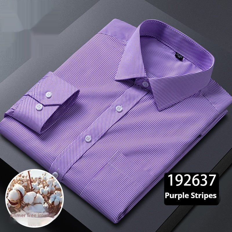 Men's Long-sleeved Plaid Middle-aged Business Square Collar Shirt