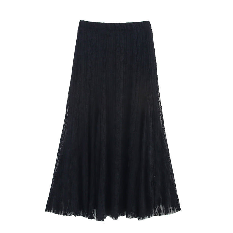 Refined Handmade Lace Jacquard Mesh Skirt Long Dress