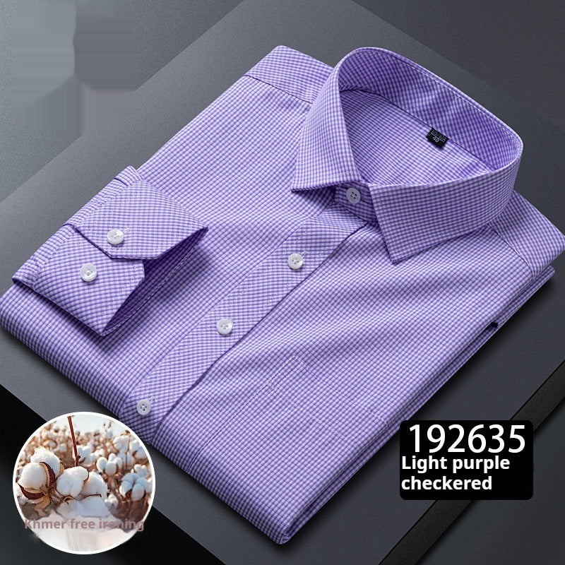 Men's Long-sleeved Plaid Middle-aged Business Square Collar Shirt