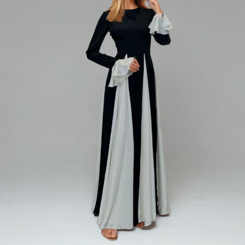 Contrast Color Loose Big Hem Vacation Waist-tight Dress