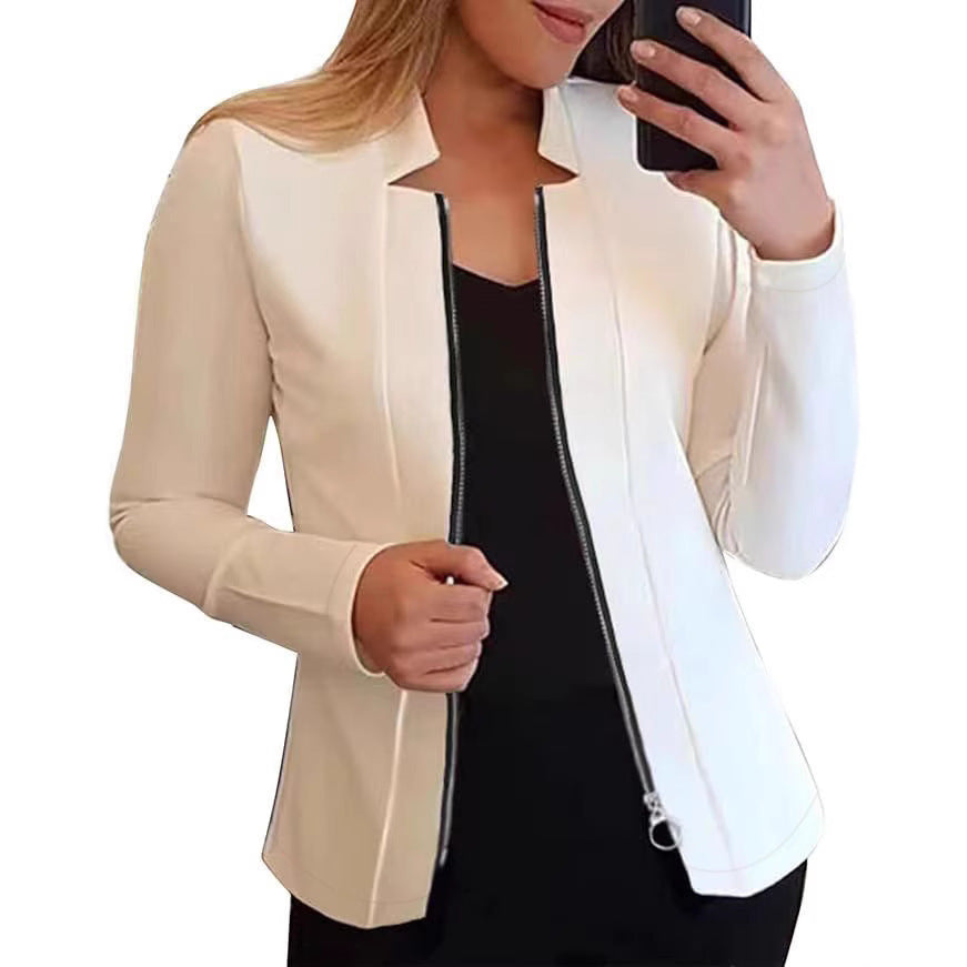 Solid Color Long-sleeve Zipper Suit Top