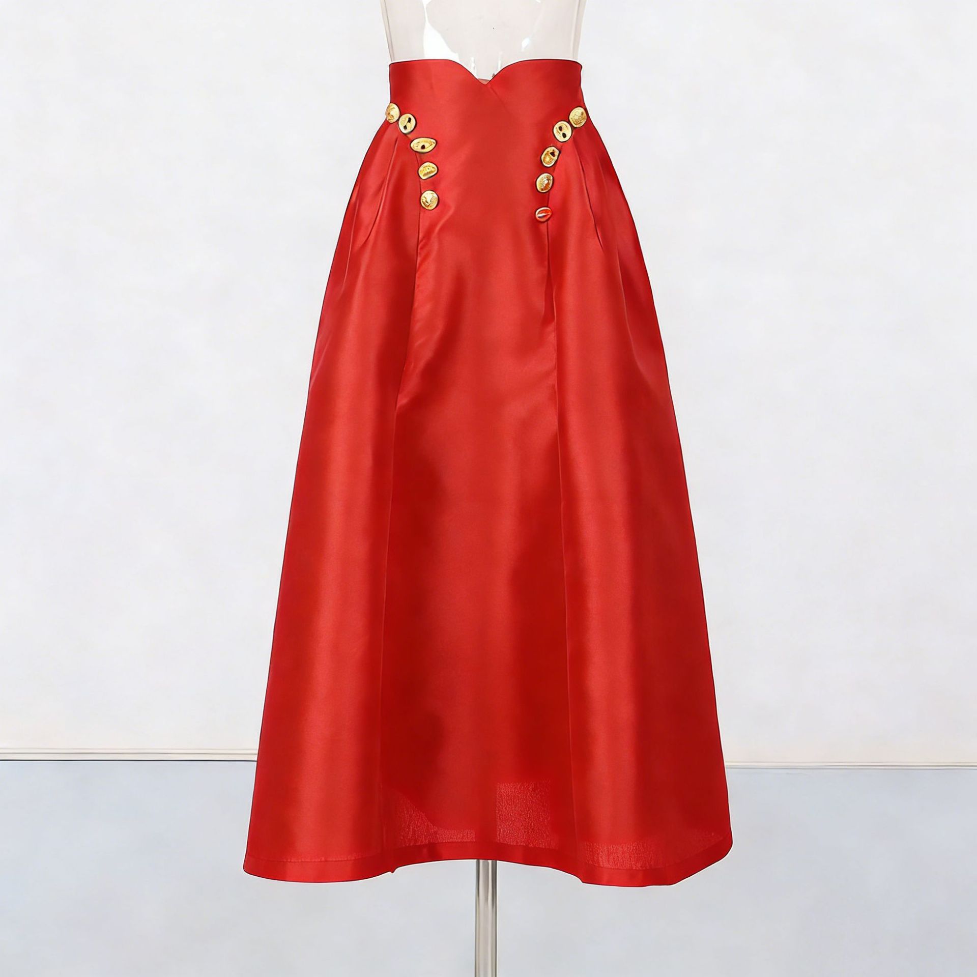 Irregularly Shaped Button-decorated Pleated Midi Skirt