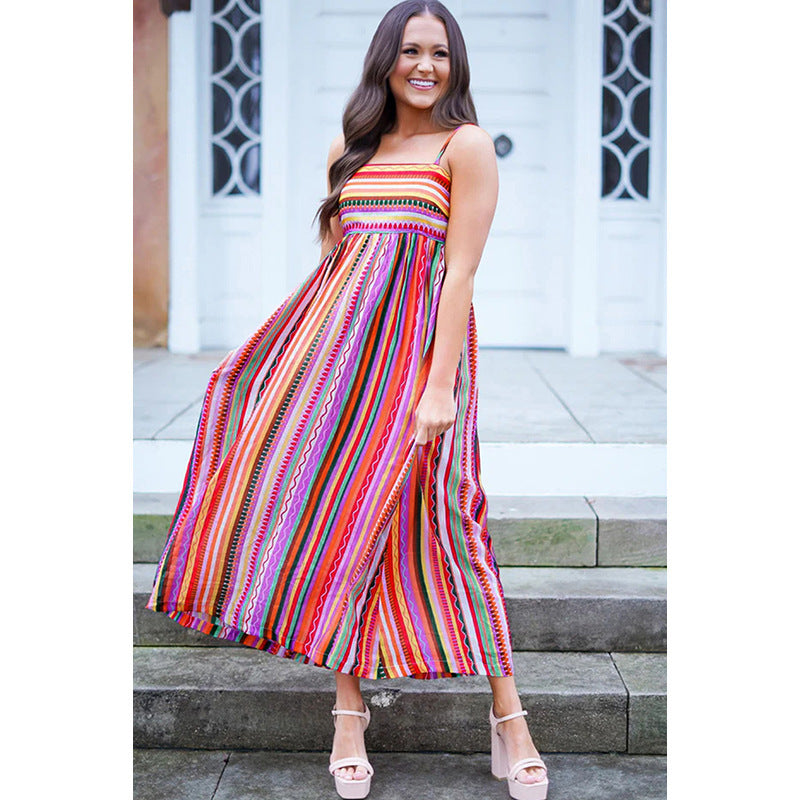 Color Striped Spaghetti Straps Dress