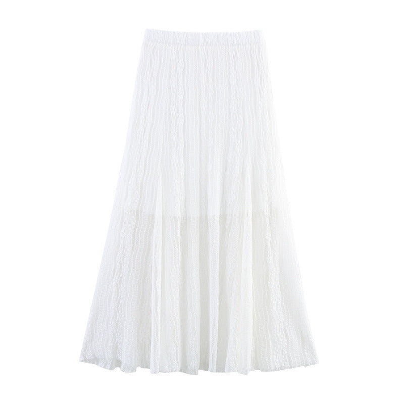 Refined Handmade Lace Jacquard Mesh Skirt Long Dress