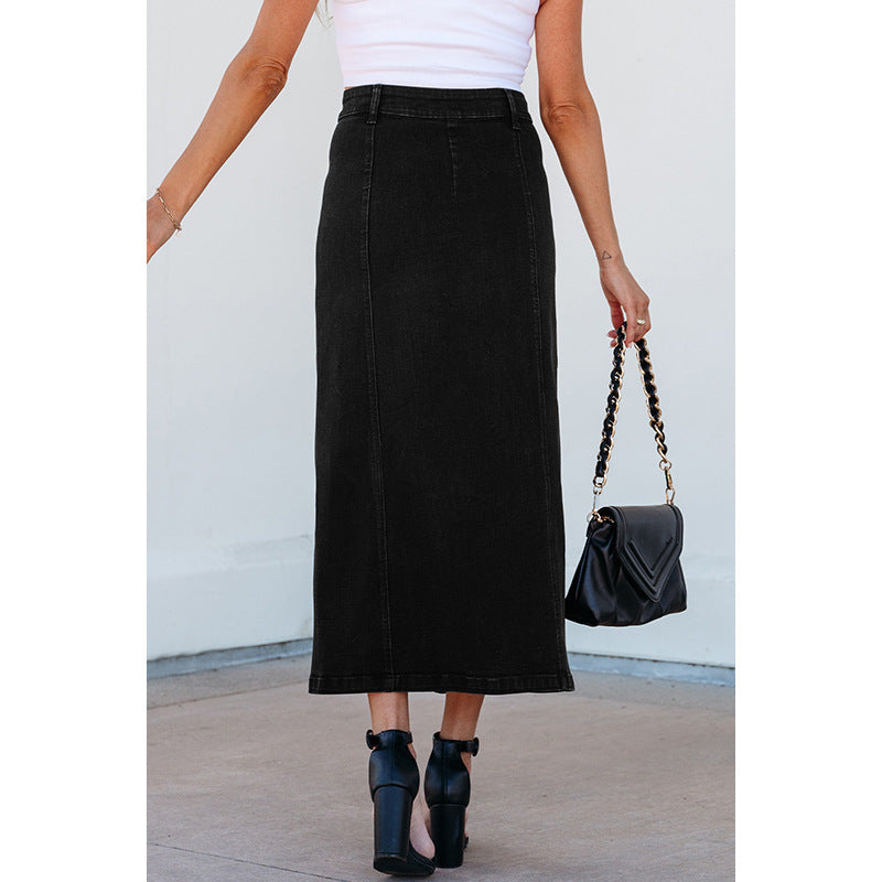 Women's Button Irregular Slit Midi Dress