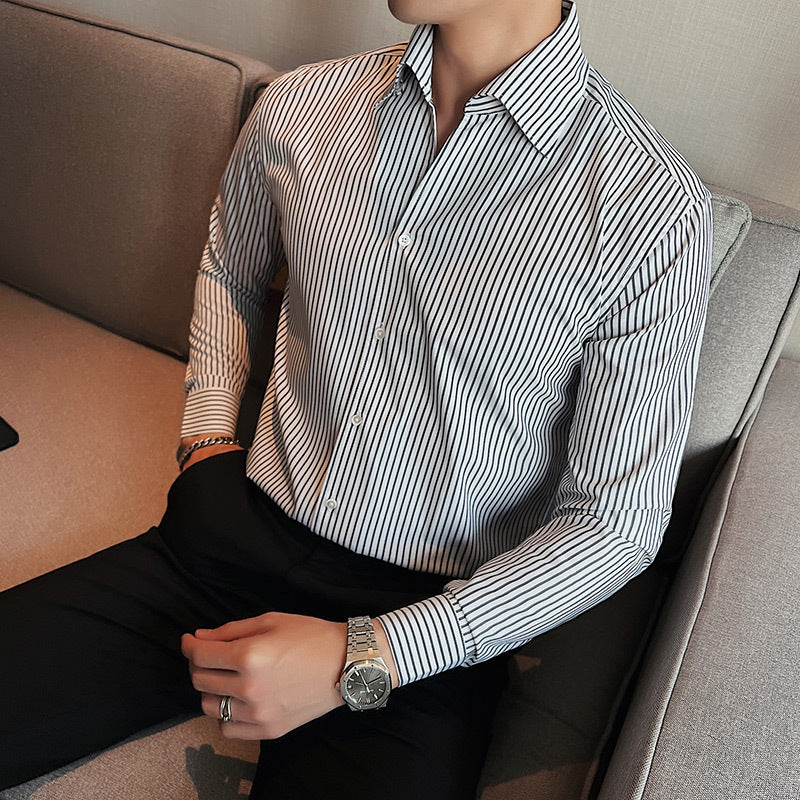 Men's Large V Non-ironing Striped Shirt