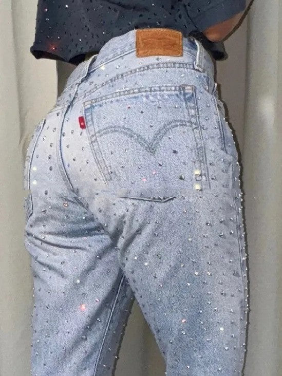 Men's And Women's Jeans With Diamonds