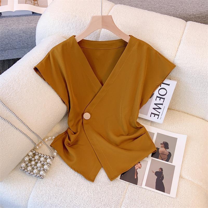 Women's Fashion Cross-Over Irregular Short-Sleeve T-Shirt