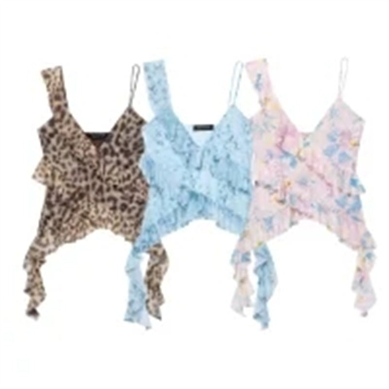 Ruffled Irregular Pure Wind Sleeveless Sexy Top