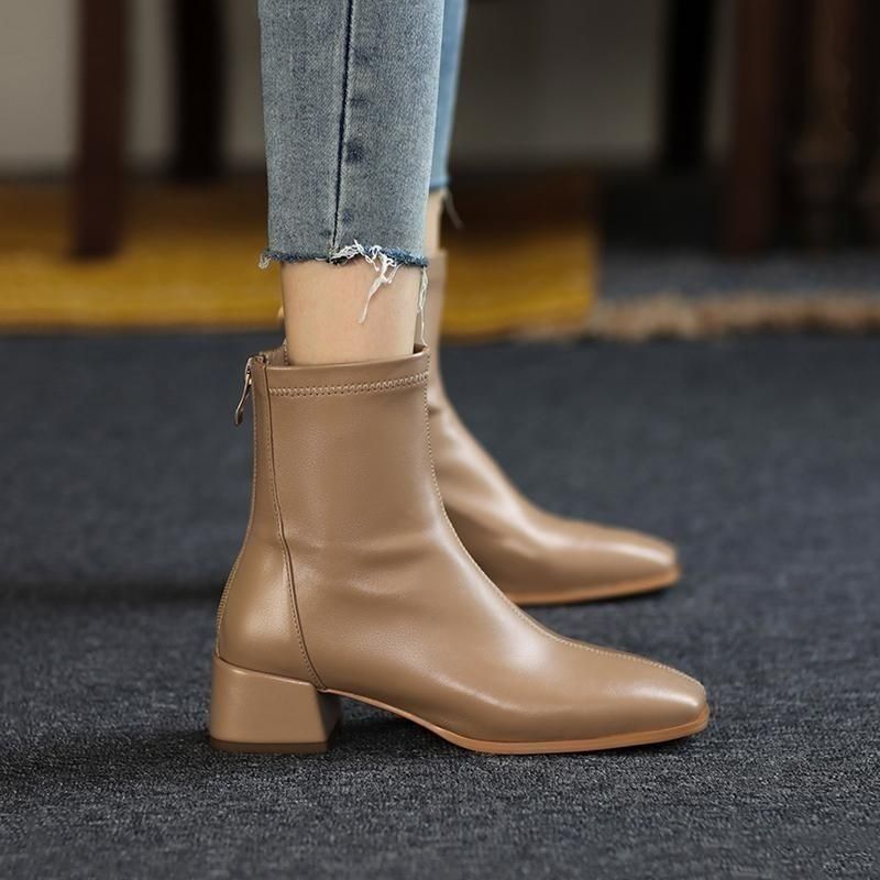New Chunky Heel Square Toe Ankle Boots
