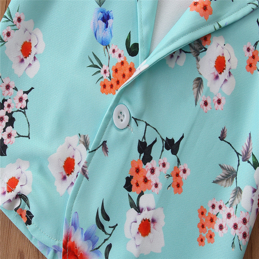 Girls Spring Western Style Suit Flower Suit Jacket And Shorts
