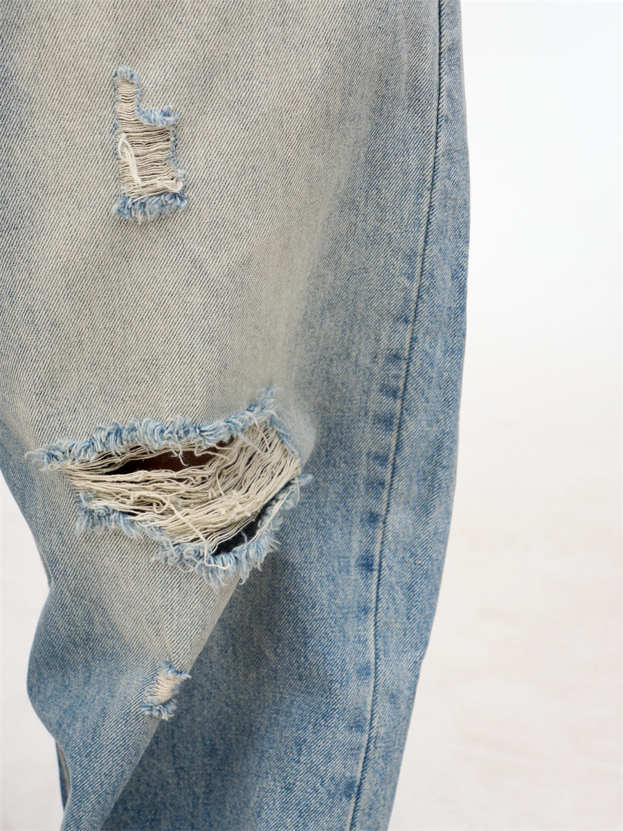 Retro Worn Looking Washed-out Straight Jeans For Men And Women
