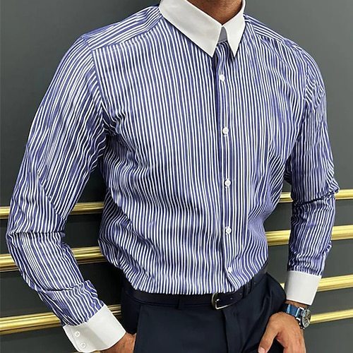 Men's Long Sleeve Shirt Design Striped Business