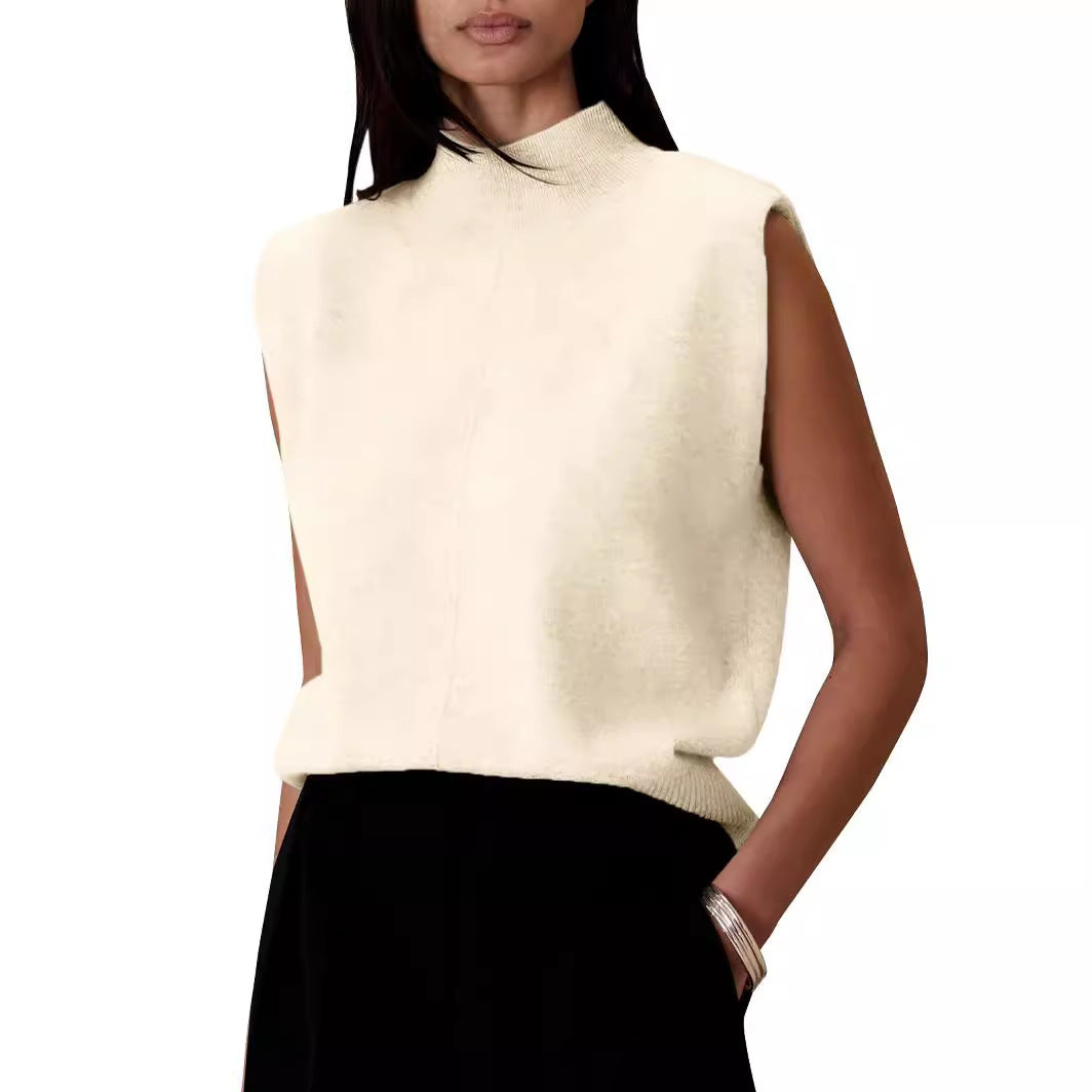 Women's Pure Color Half Collar Sleeveless Vest