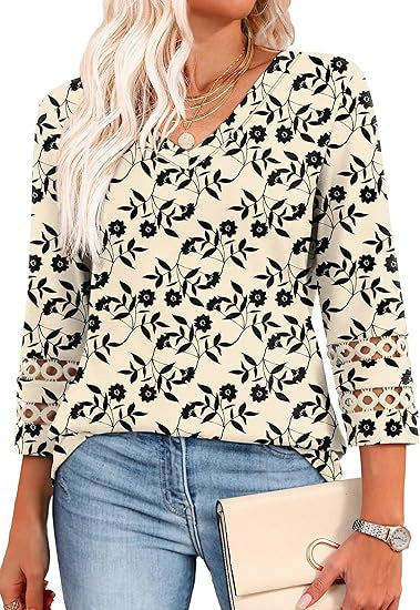 Solid Color Loose V-neck 34 Sleeves Women