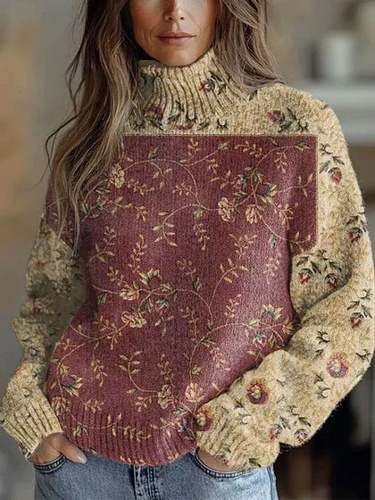 Womens Floral-Print Turtleneck Sweater