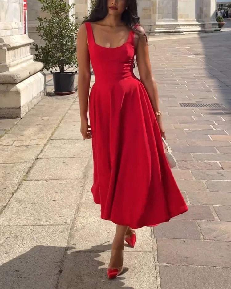 Women's Solid Color Square Collar Sling Dress