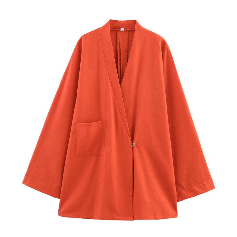 Two-color V-neck Single Button Coat Waist Wide Leg Trousers Two-piece Suit