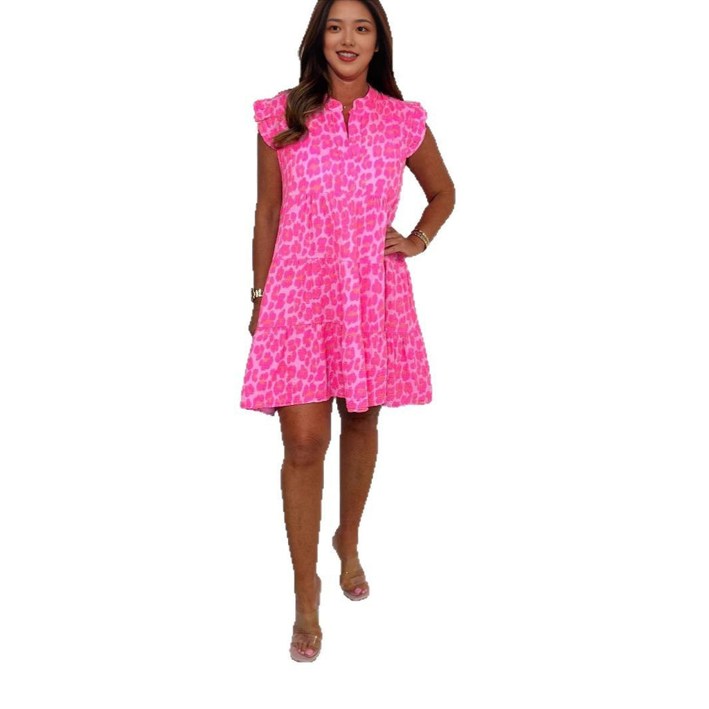 Flower Print Lotus Leaf Sleeve V-neck Loose Doll Dress