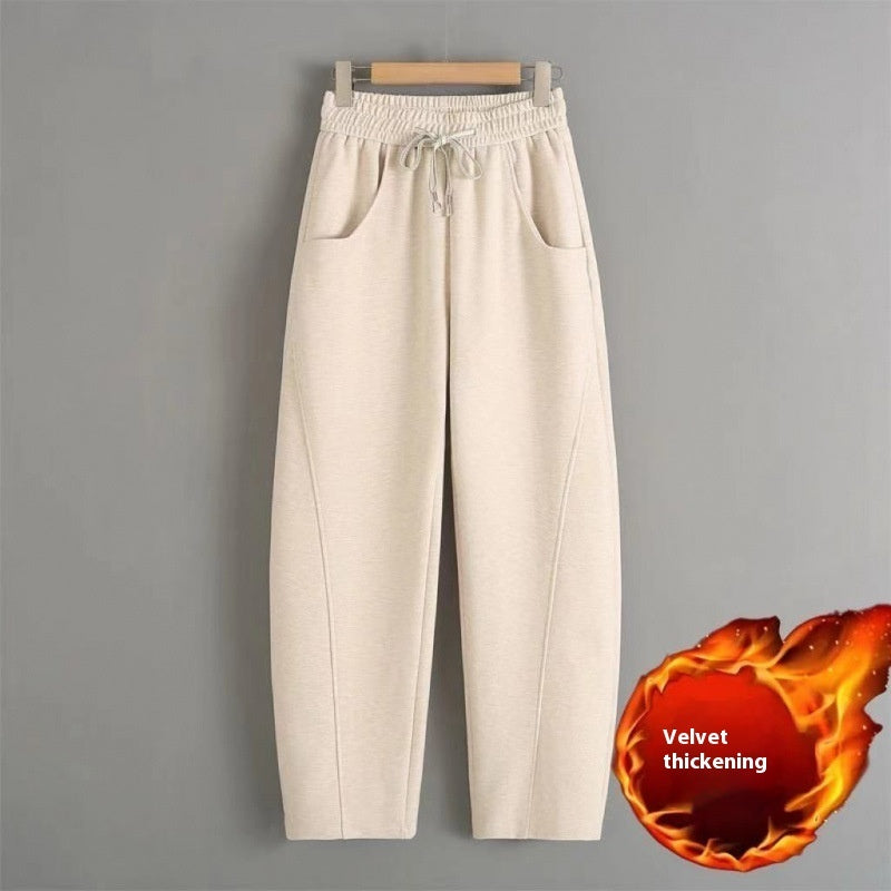 Fleece-lined Elastic Sickle High Waist Slimming Pants