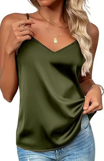 New Women's Silk Adjustable Spaghetti Strap Tank Top Loose