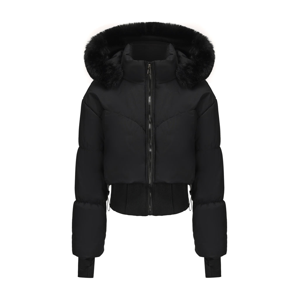 Women's Hooded Large Fur Collar Short Cotton Jacket
