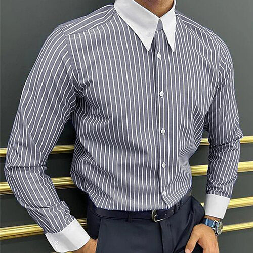 Men's Long Sleeve Shirt Design Striped Business