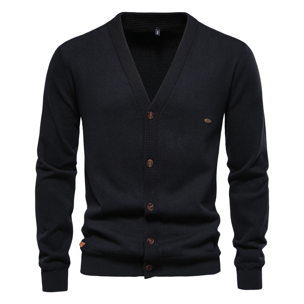 Men's Cardigan Sweater High Quality Business Pure Color Knitwear