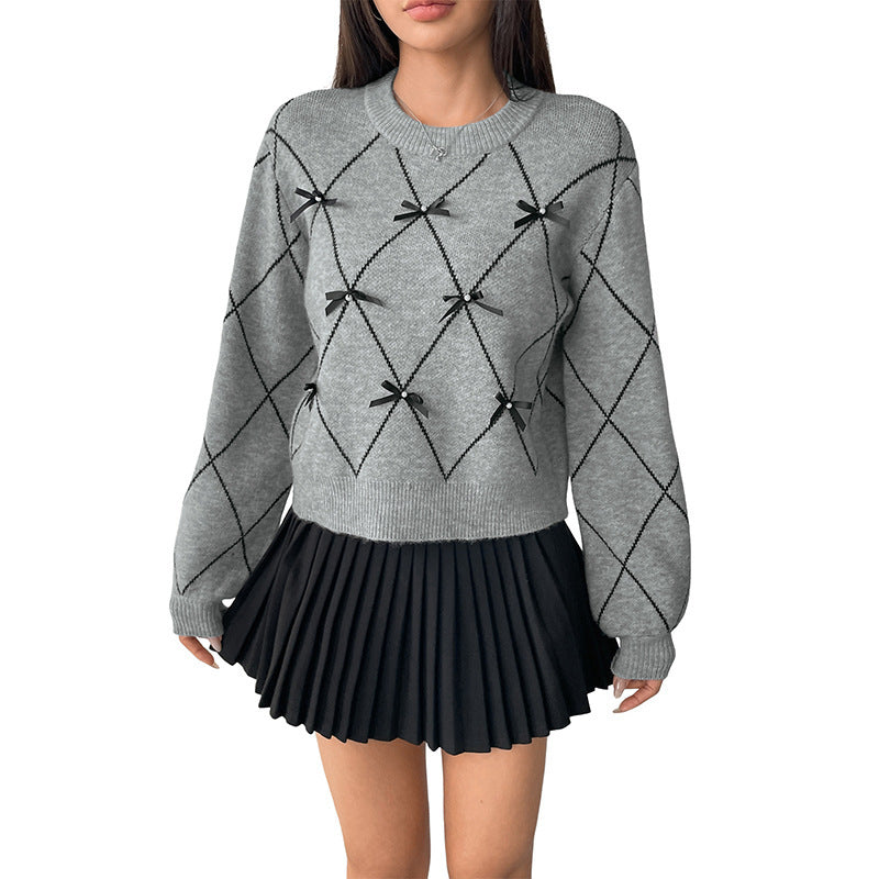 Knitted Sweater Women's Bow Decorative Pullover Sweater