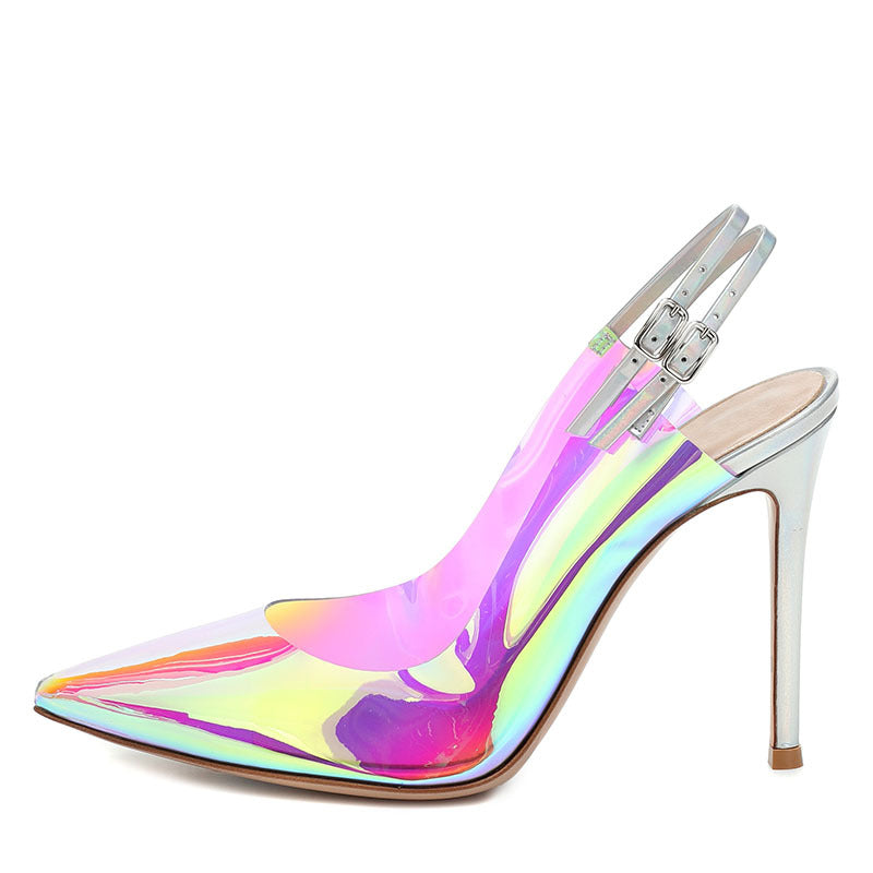 Colorful Transparent Pvc Fashion Plus Size Women's Shoes Open Heel Stiletto