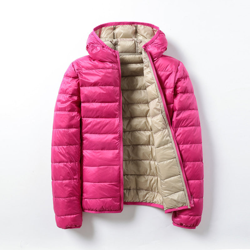 Thin Lightweight Short Type White Duck Down Thin Hooded Jacket