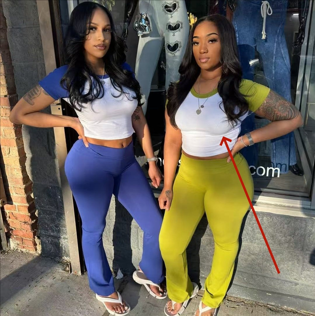 Women's Contrast Color Short-sleeved Trousers Casual Two-piece Suit
