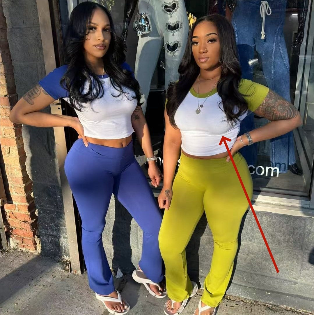 Women's Contrast Color Short-sleeved Trousers Casual Two-piece Suit