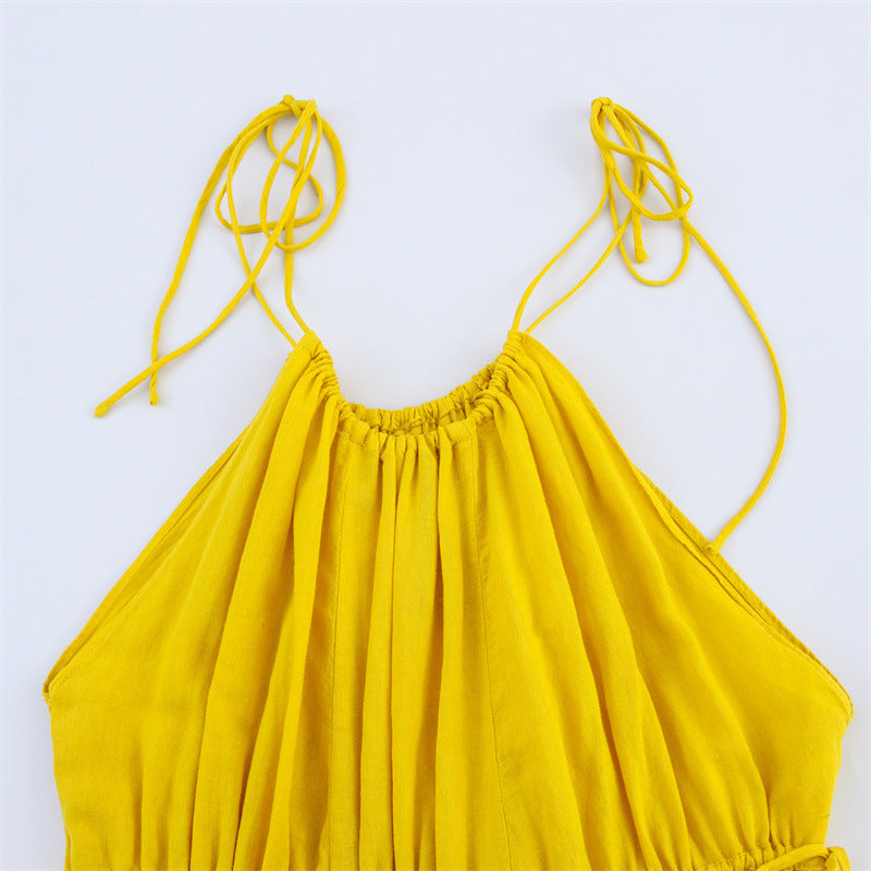 Solid Color Linen Blended Sling Dress