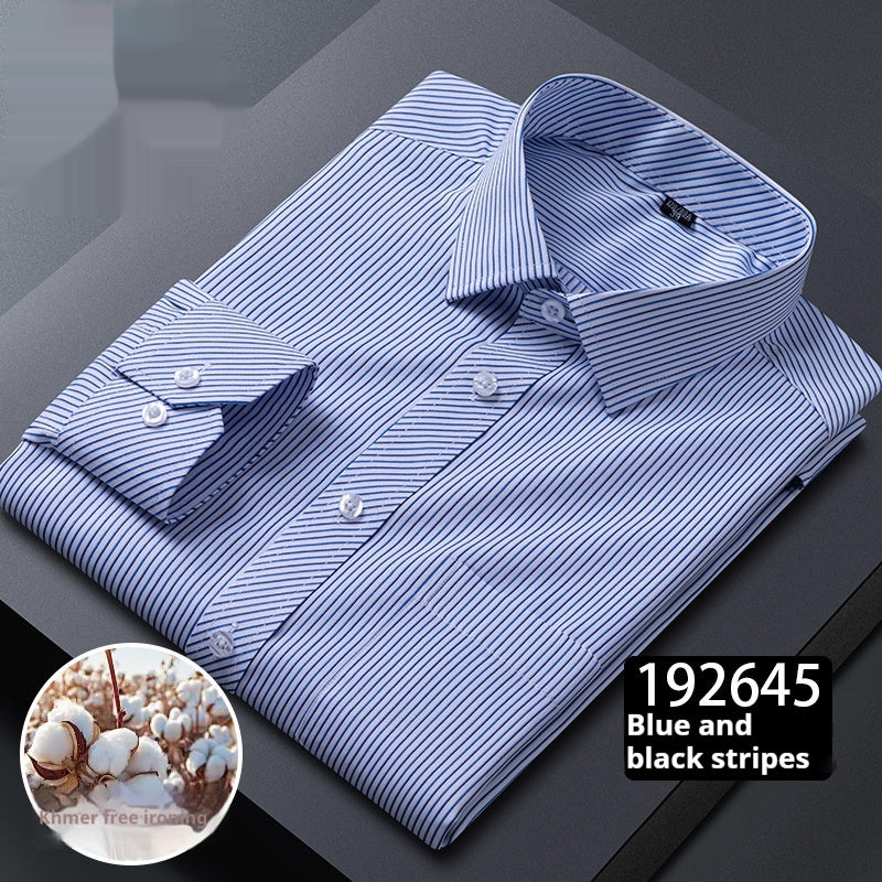 Men's Long-sleeved Plaid Middle-aged Business Square Collar Shirt