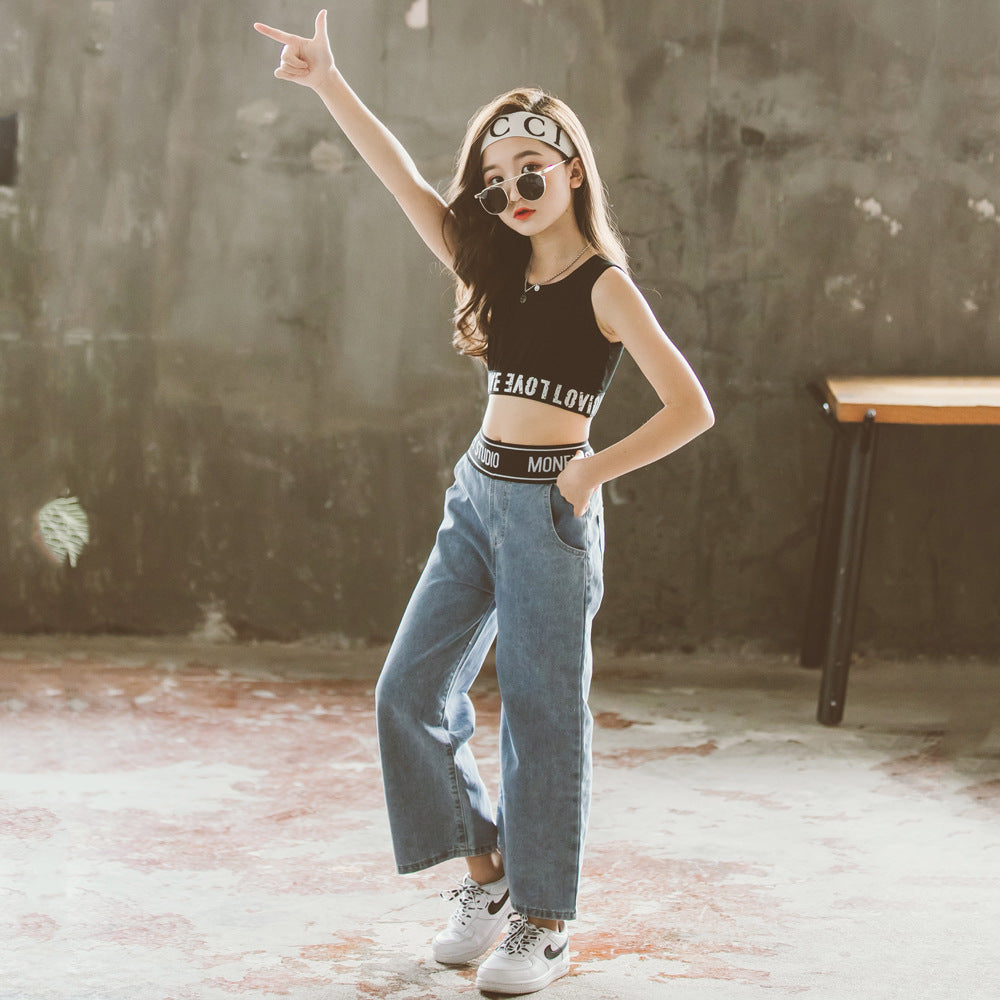 Girls' Summer Thin Jeans Suits For Older Children And Girls