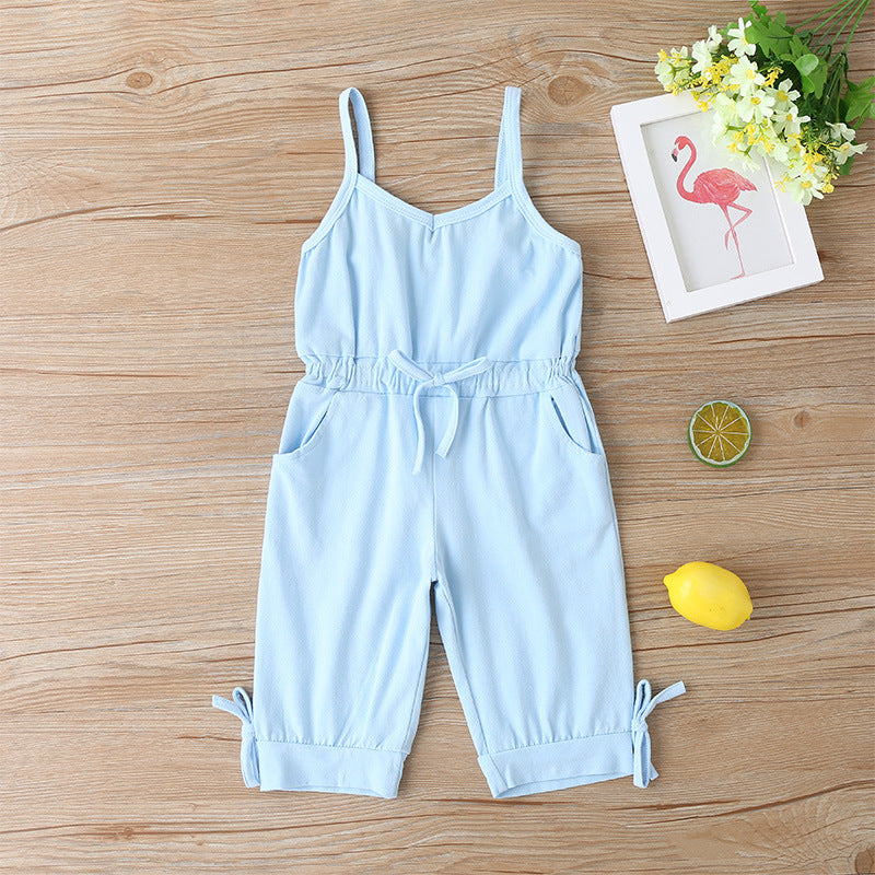 New Girls Summer Suspenders Jumpsuit Solid Color