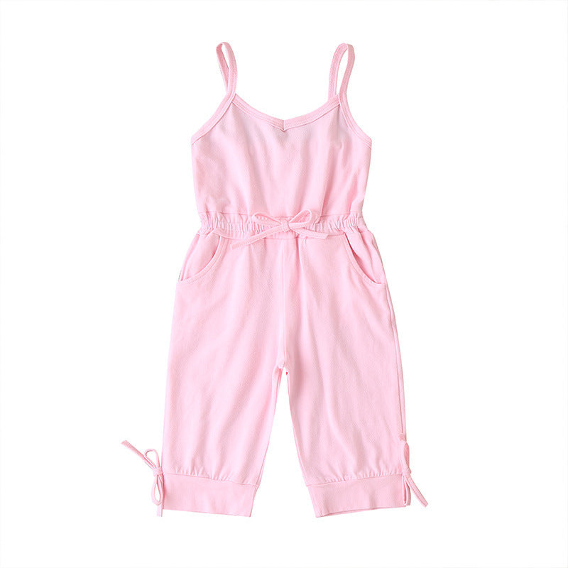 New Girls Summer Suspenders Jumpsuit Solid Color