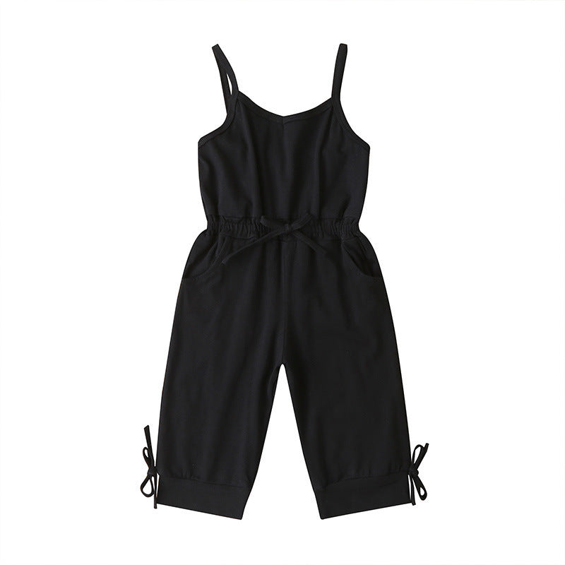 New Girls Summer Suspenders Jumpsuit Solid Color
