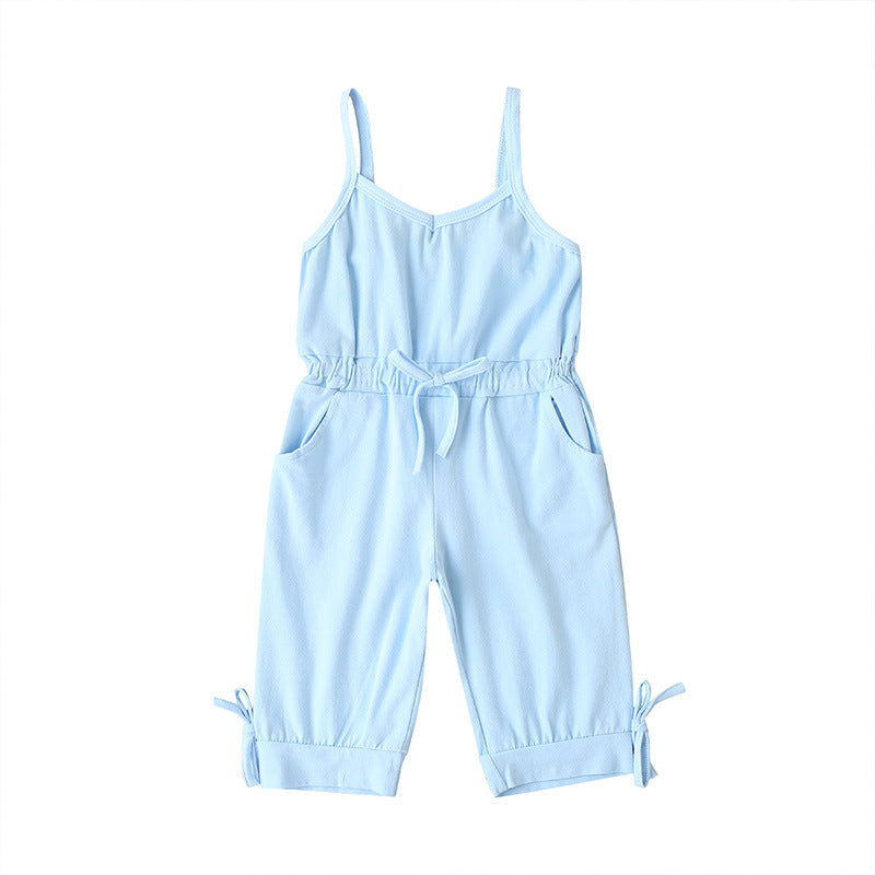 New Girls Summer Suspenders Jumpsuit Solid Color