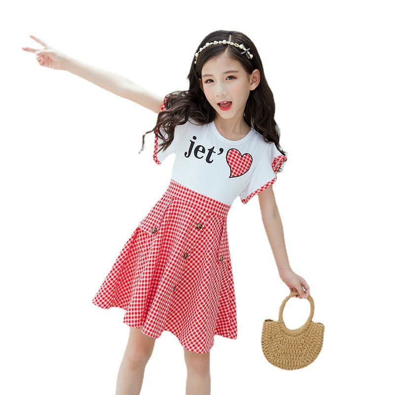 Summer Plaid Korean Style Big kids Children Girls Summer Western Style Princess Skirt