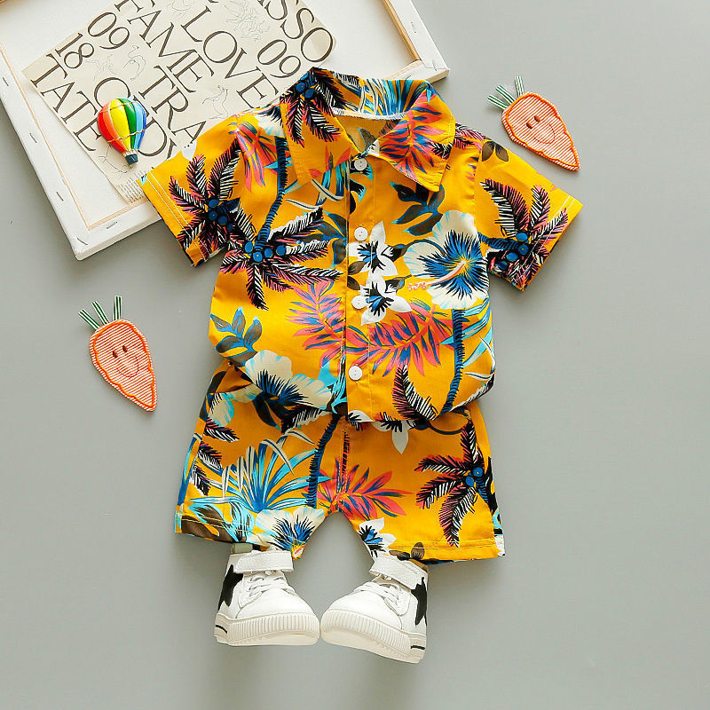Summer Short-sleeved Floral Shirt Shorts Suit Children